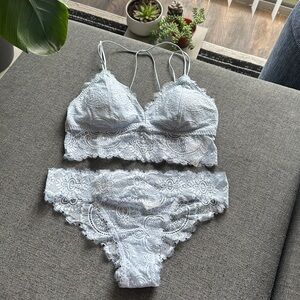 NWT Gilly Hicks Lace Bralette Lingerie Set in Soft Blue